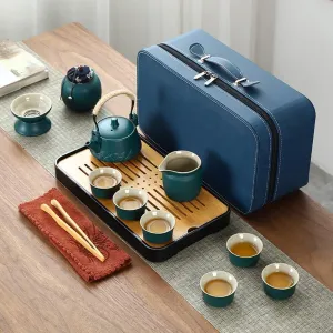 KEYDUACU Japanese Tea Set,China Kung Fu Tea Set, Asian Adult Tea Se, 6 Tea Cups, Portable Adult Tea Set,Ladies, Men Tea Lovers(Green)