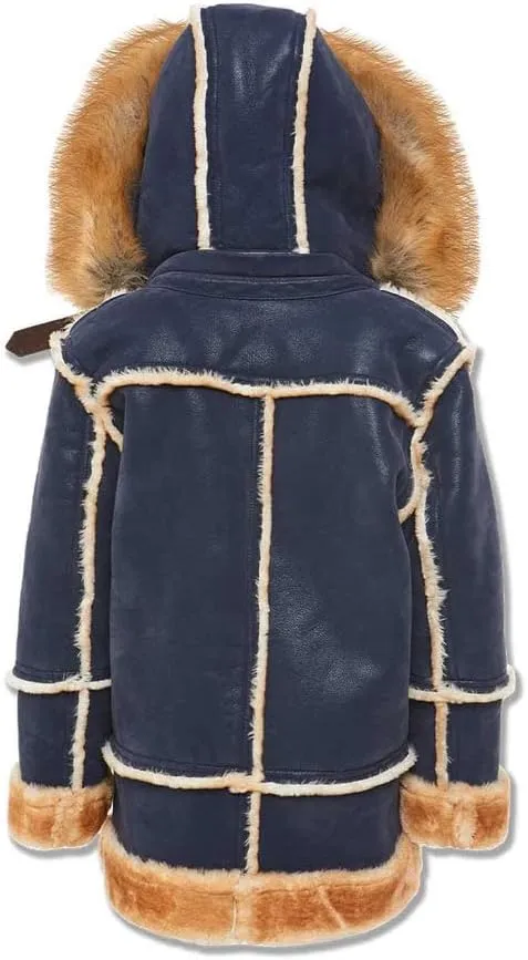 Kids Faux Shearling Suede Jacket with Detachable Fur Hood, Sizes 8-12