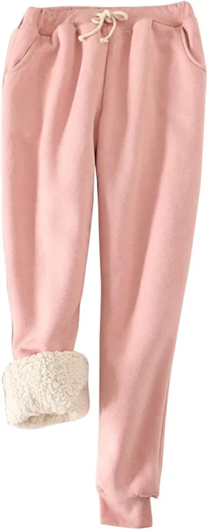 Kissonic Women's Warm Fleece Joggers Pants Athletic Track Sherpa Lined Sweatpants