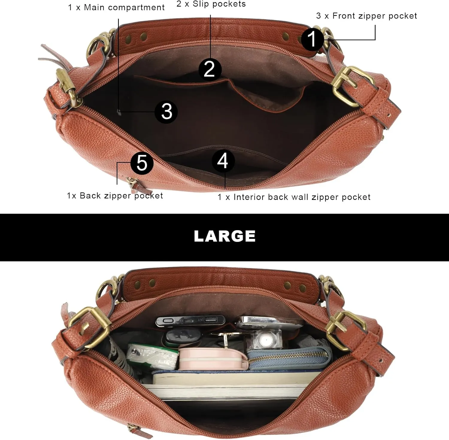 KL928 Large Hobo Shoulder Bag for Women Soft Faux Leather Handbags Fashion Tote Purse Adjustable Strap