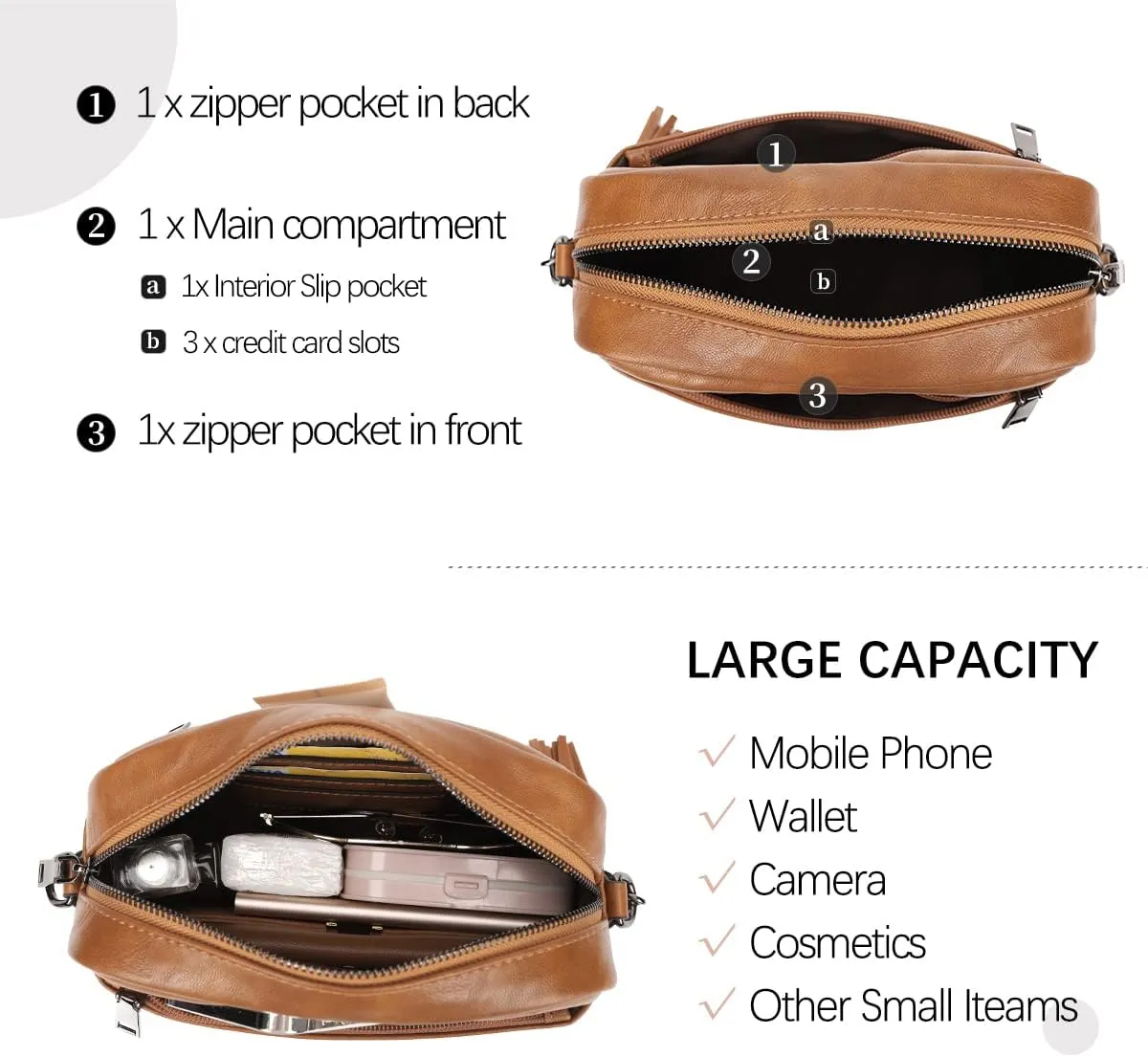 KL928 Small Crossbody Bag for Women, Soft FAUX Leather Cell Phone Purse，Adjustable Strap Shoulder Handbags Wallet Purse