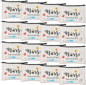 Kolewo4ever 16pc Nurse Appreciation Gifts: Nurse Survival Kit Cosmetic Bags - White, Waterproof, Polyester Cotton, Zipper Closure, Travel, Women's Cosmetic Case