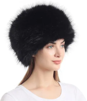 LA CARRIE Women's Faux Fur Hat for Winter with Stretch Cossack Russian Style White Warm Cap