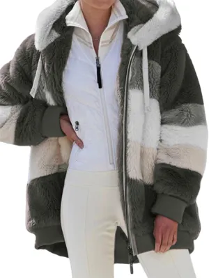 Lamb Wool Padded Coat, 2024 New Contrasting Lamb Wool Padded Coat, Fuzzy Winter Jacket With Pockets