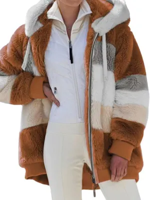 Lamb Wool Padded Coat, 2024 New Contrasting Lamb Wool Padded Coat, Fuzzy Winter Jacket With Pockets