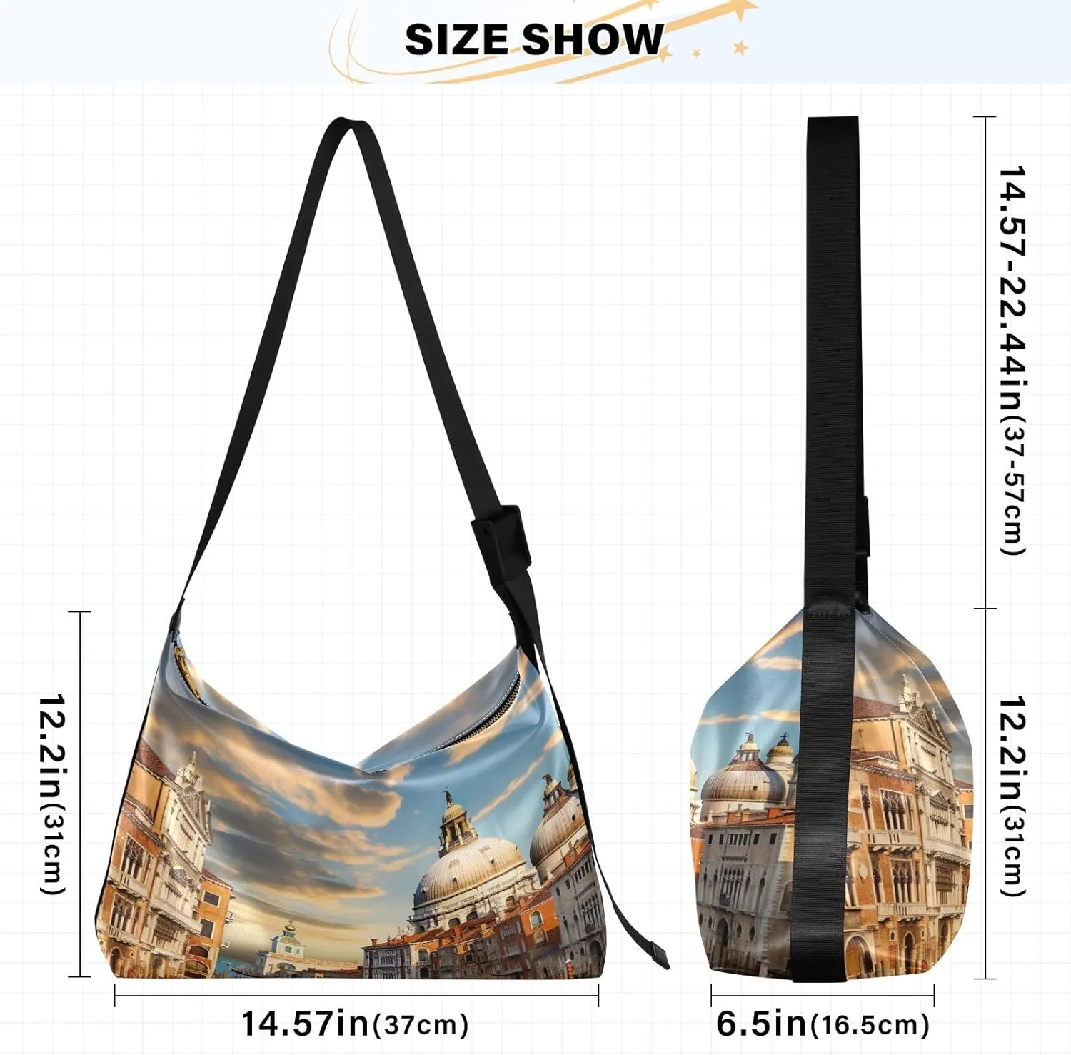 Large Blossoms Flowers Painted Hobo Bag with Zipper, Women's Shoulder Bags, Vegan Crossbody Bag