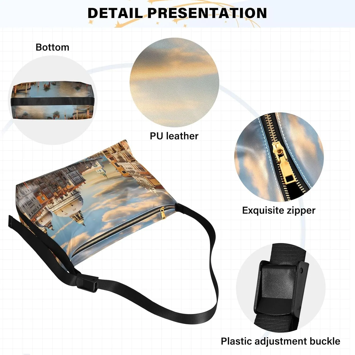 Large Blossoms Flowers Painted Hobo Bag with Zipper, Women's Shoulder Bags, Vegan Crossbody Bag