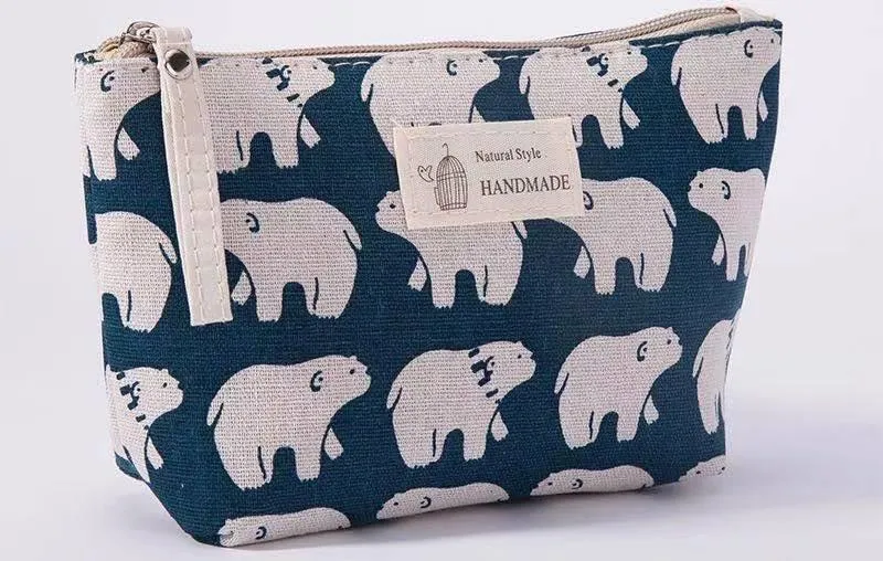 Large Capacity Canvas Wash Fabric Zipper Cosmetic Bags