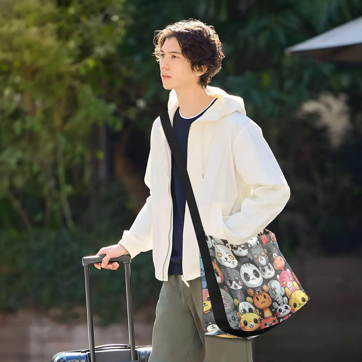 Large Capacity Crossbody Shoulder Bag Handbag Casual Tote Bag With Adjustable Strap Zipper For Men Women