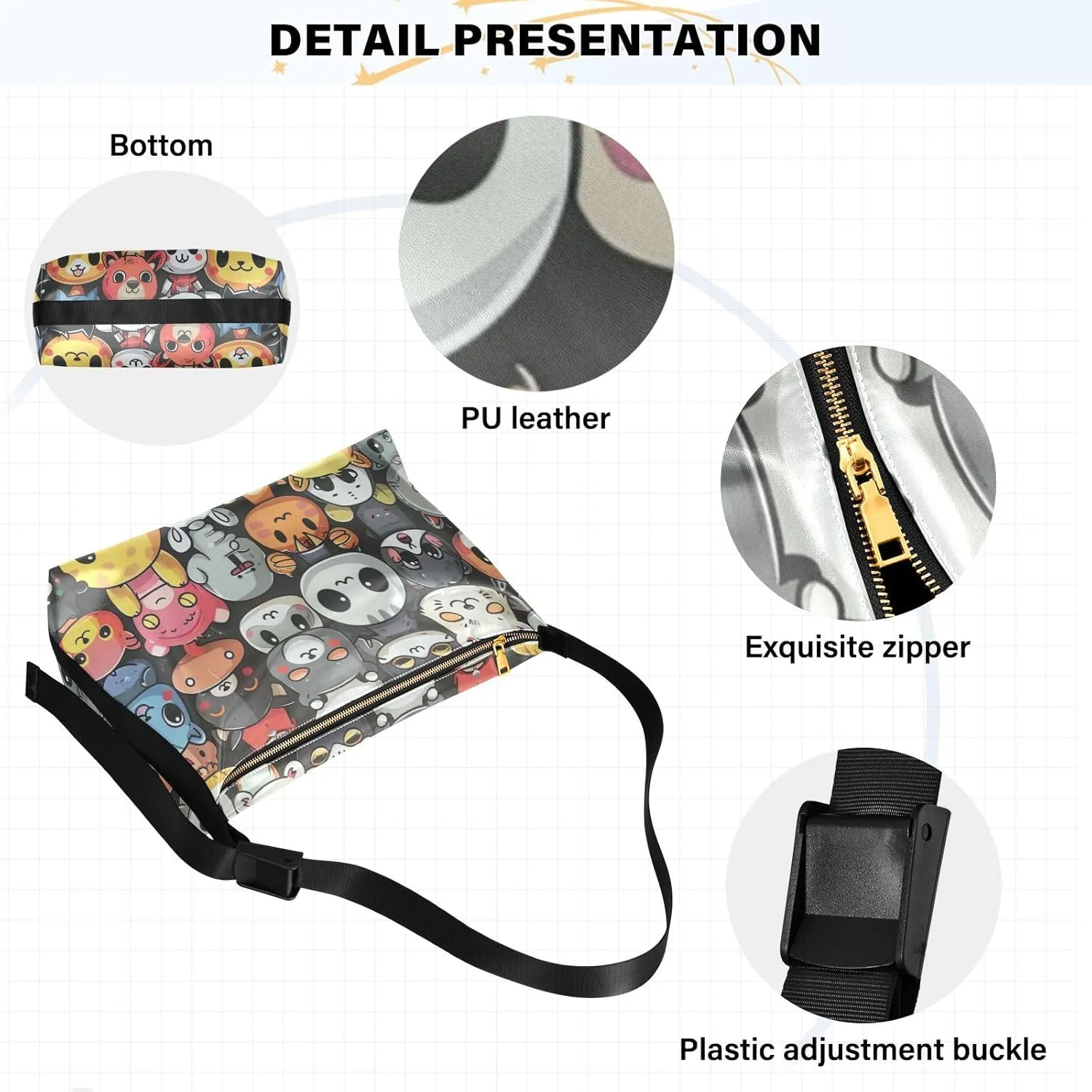 Large Capacity Crossbody Shoulder Bag Handbag Casual Tote Bag With Adjustable Strap Zipper For Men Women