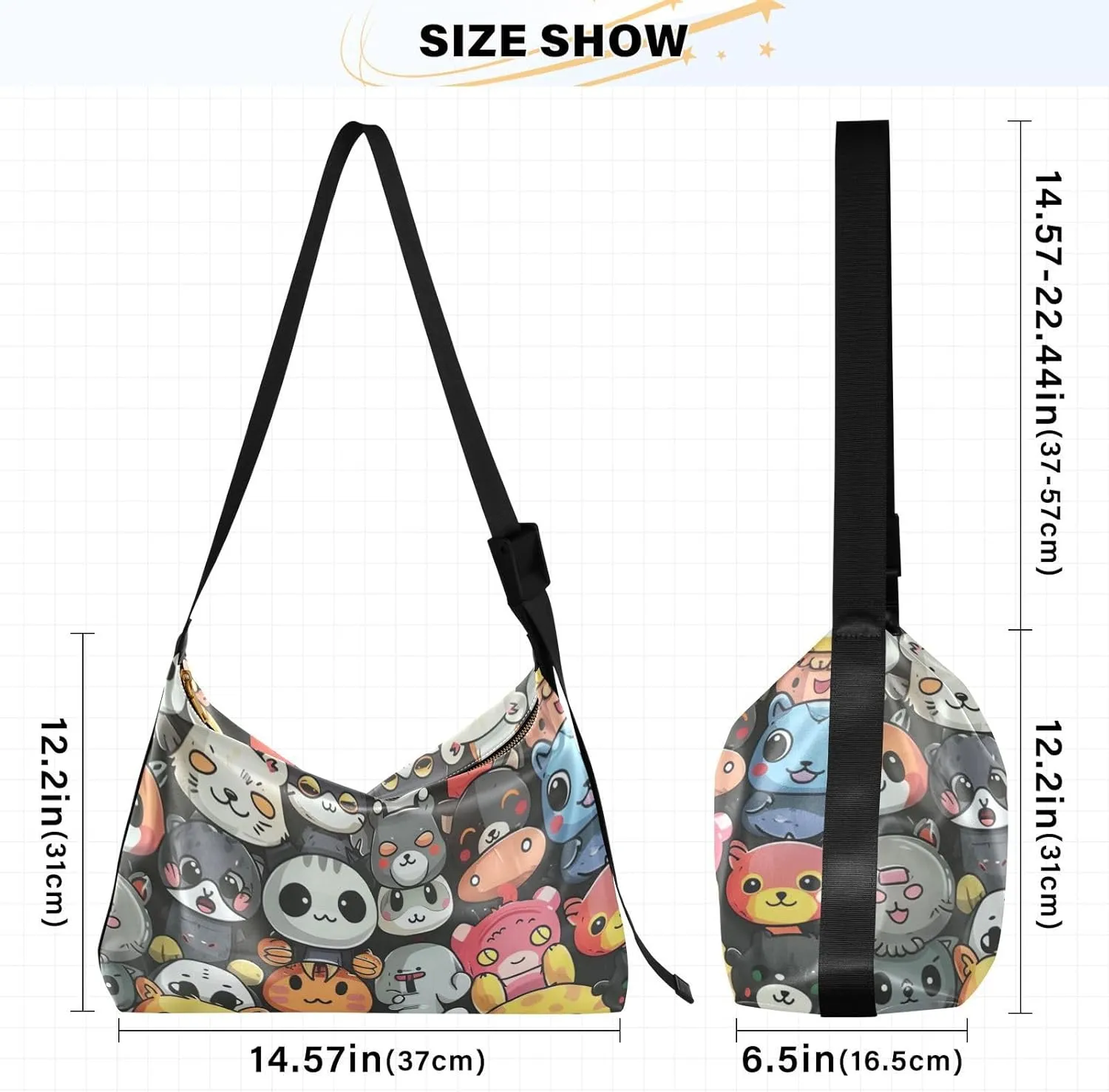 Large Capacity Crossbody Shoulder Bag Handbag Casual Tote Bag With Adjustable Strap Zipper For Men Women