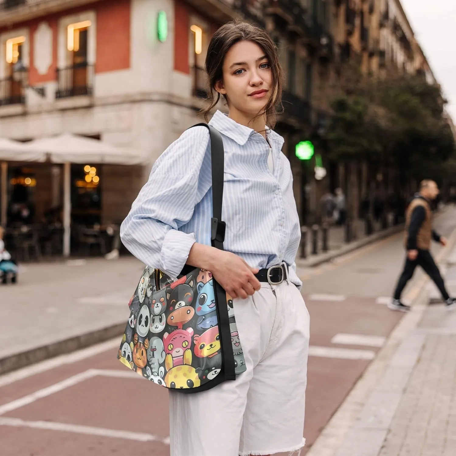 Large Capacity Crossbody Shoulder Bag Handbag Casual Tote Bag With Adjustable Strap Zipper For Men Women
