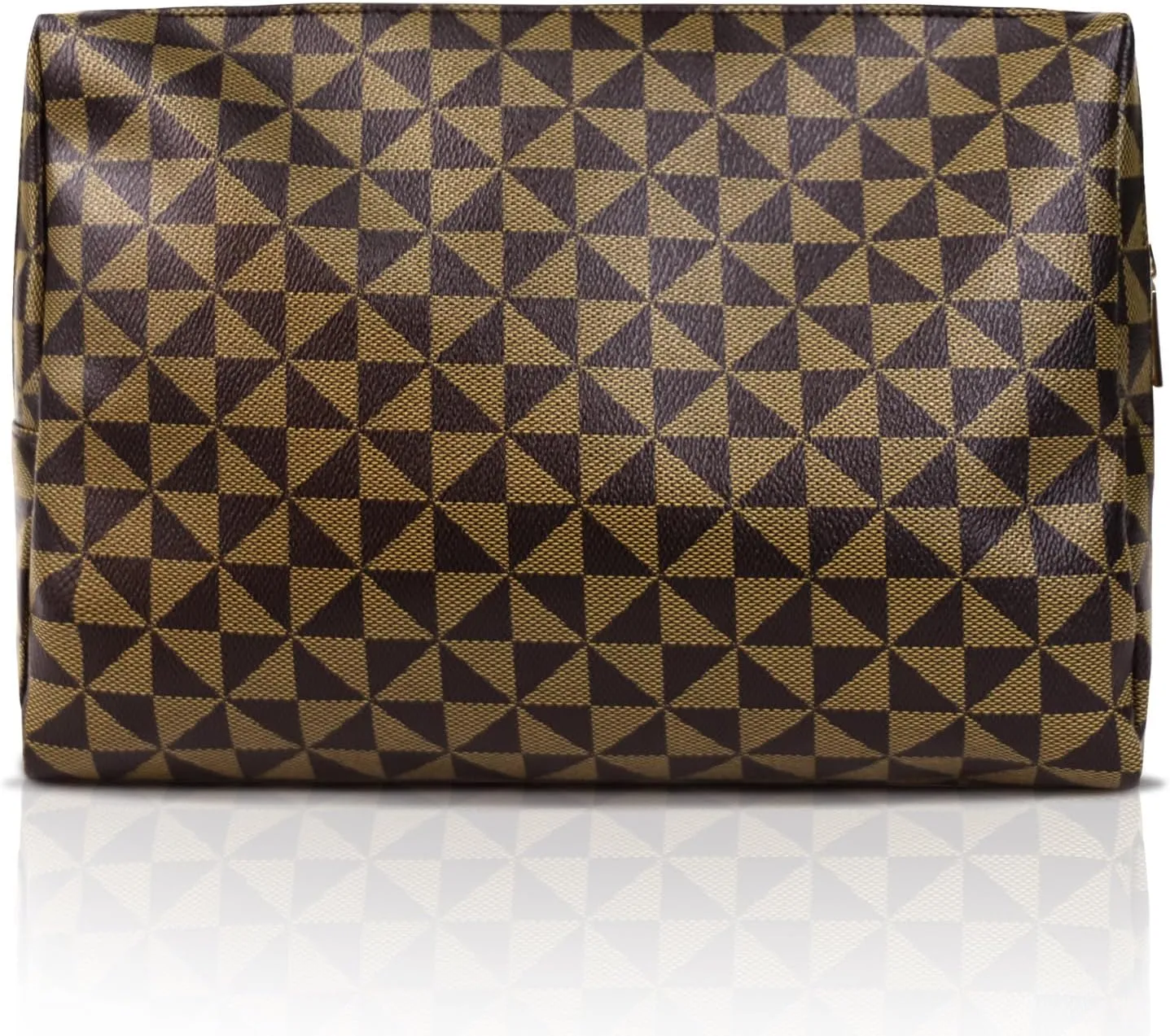 Large Checkered Makeup Bag - Retro Leather Cosmetic Pouch for Women - Waterproof Toiletry Travel Bag - Great Gift for Girlfriend, Wife, or Mother