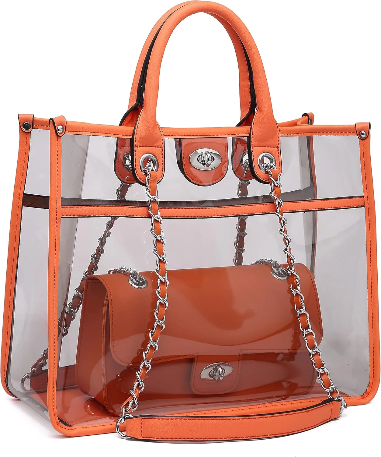 Large Clear Tote Bag Stadium Approved Women Clear Purse for Stadium Events Crossbody 2 in 1 Shoulder Work Bag