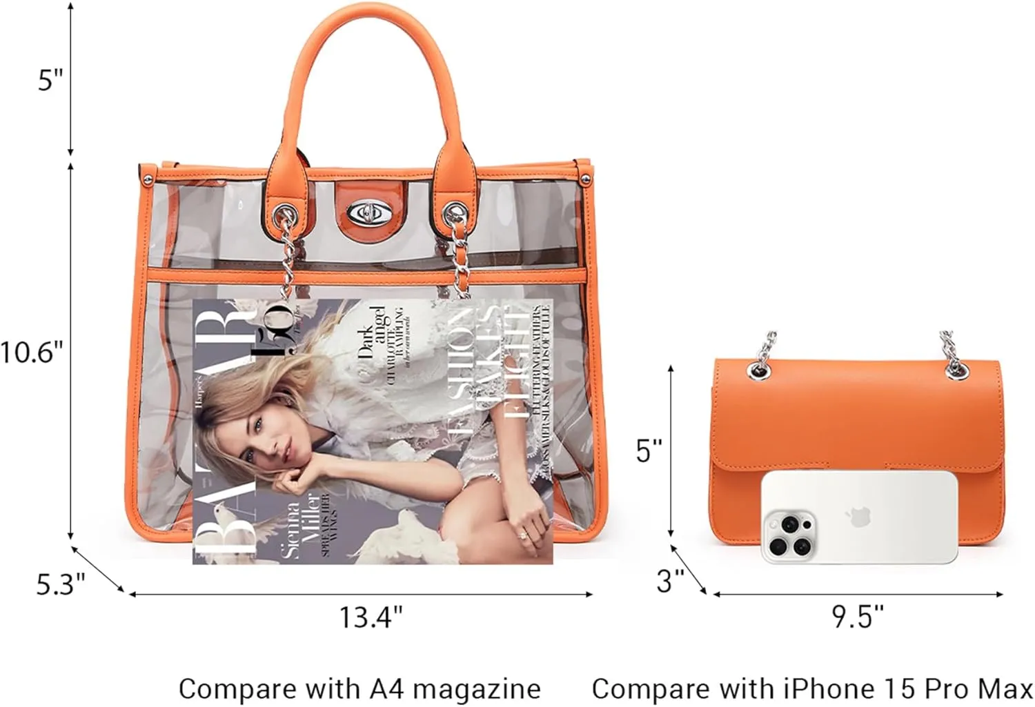 Large Clear Tote Bag Stadium Approved Women Clear Purse for Stadium Events Crossbody 2 in 1 Shoulder Work Bag