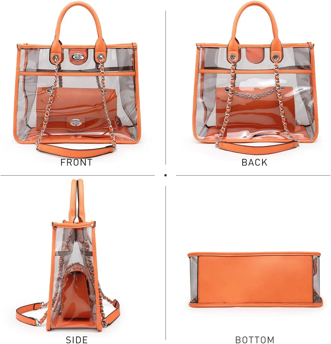 Large Clear Tote Bag Stadium Approved Women Clear Purse for Stadium Events Crossbody 2 in 1 Shoulder Work Bag