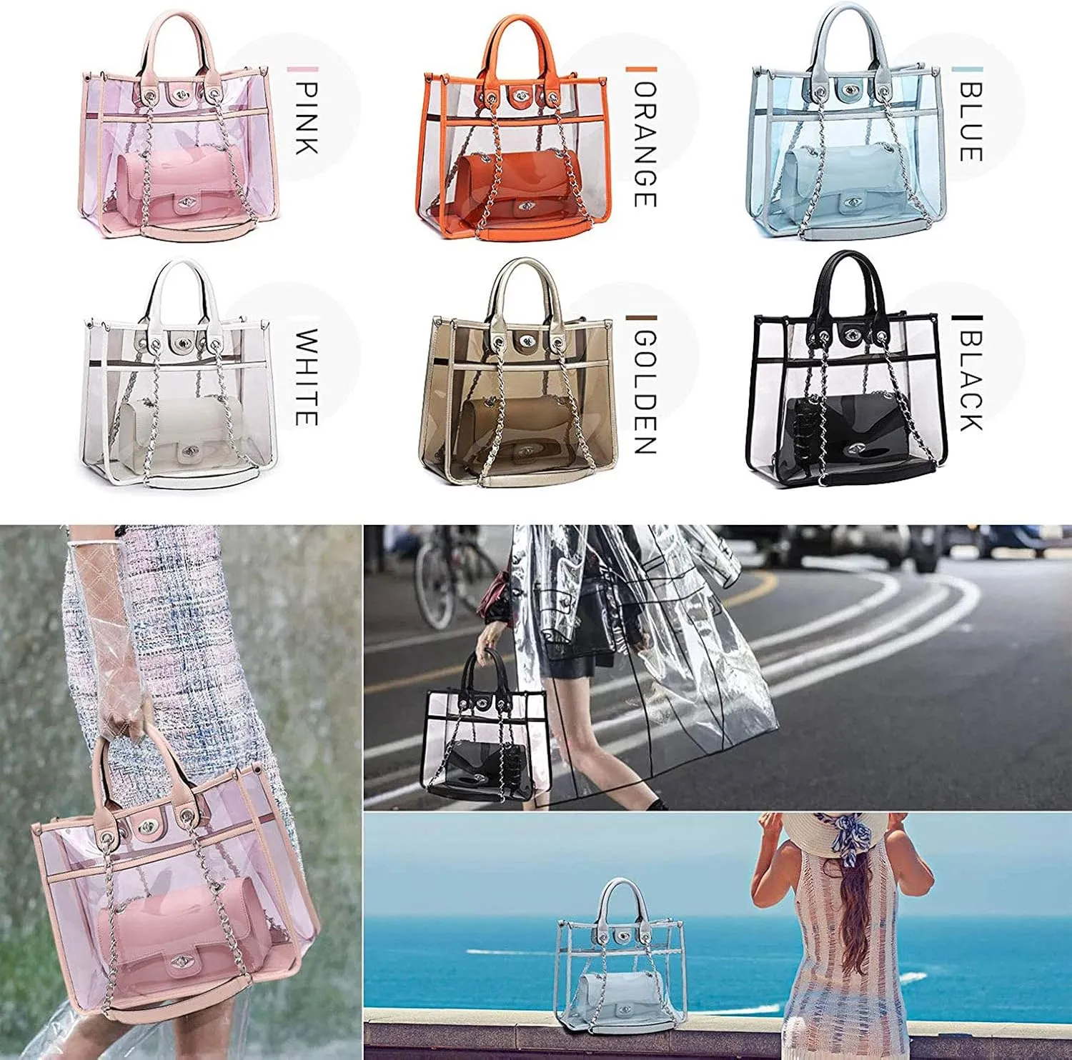 Large Clear Tote Bag Stadium Approved Women Clear Purse for Stadium Events Crossbody 2 in 1 Shoulder Work Bag