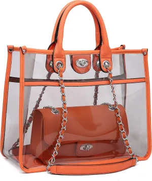 Large Clear Tote Bag Stadium Approved Women Clear Purse for Stadium Events Crossbody 2 in 1 Shoulder Work Bag
