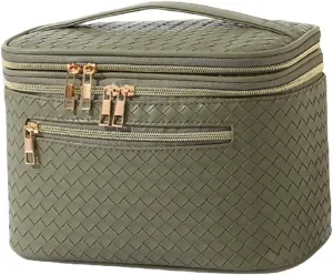 Large Makeup Bag for Women Double Layer Cosmetic Bag with Jewelry Organizer Compartment Waterproof Travel Toiletry Bag (A/Green)
