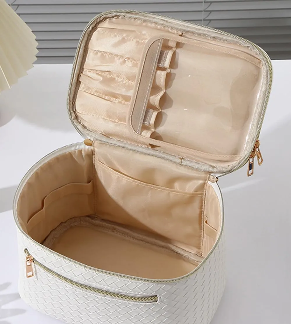 Large Makeup Bag for Women Double Layer Cosmetic Bag with Jewelry Organizer Compartment Waterproof Travel Toiletry Bag (A/Green)