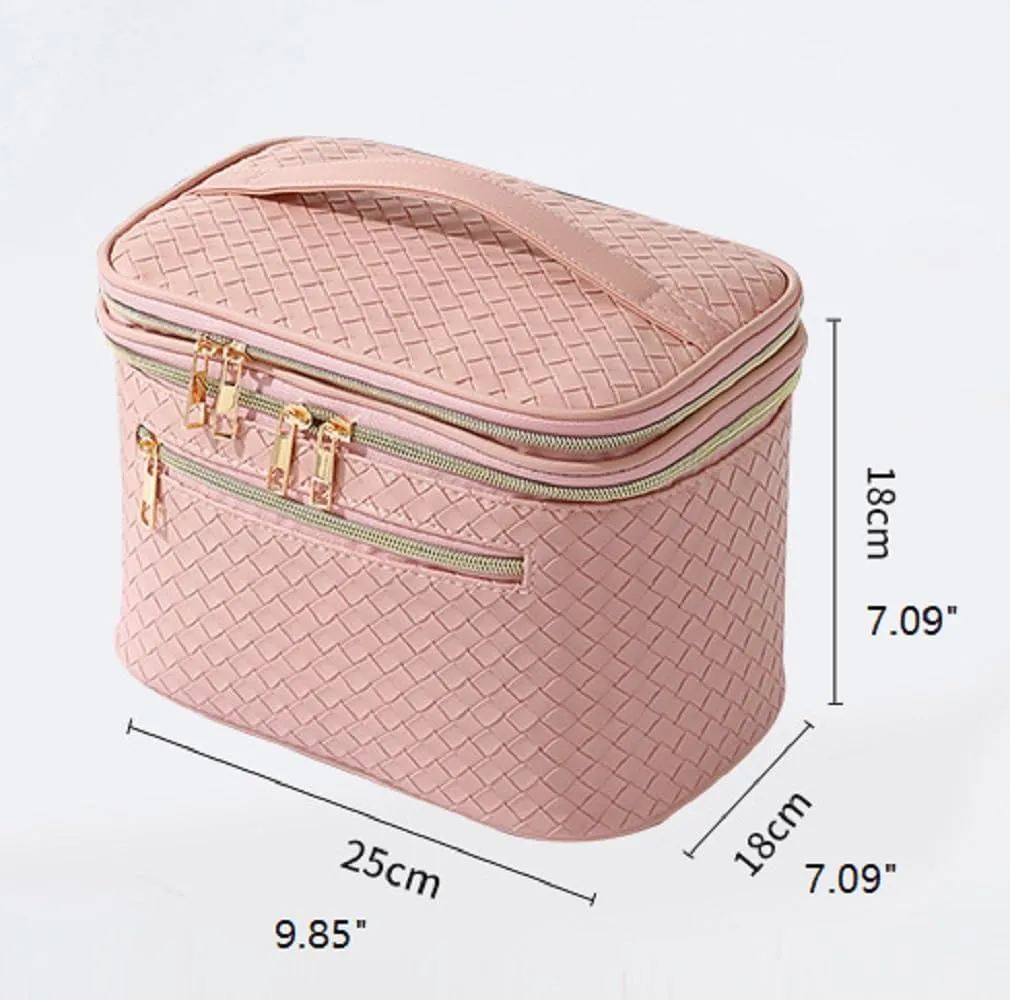 Large Makeup Bag for Women Double Layer Cosmetic Bag with Jewelry Organizer Compartment Waterproof Travel Toiletry Bag (A/Green)