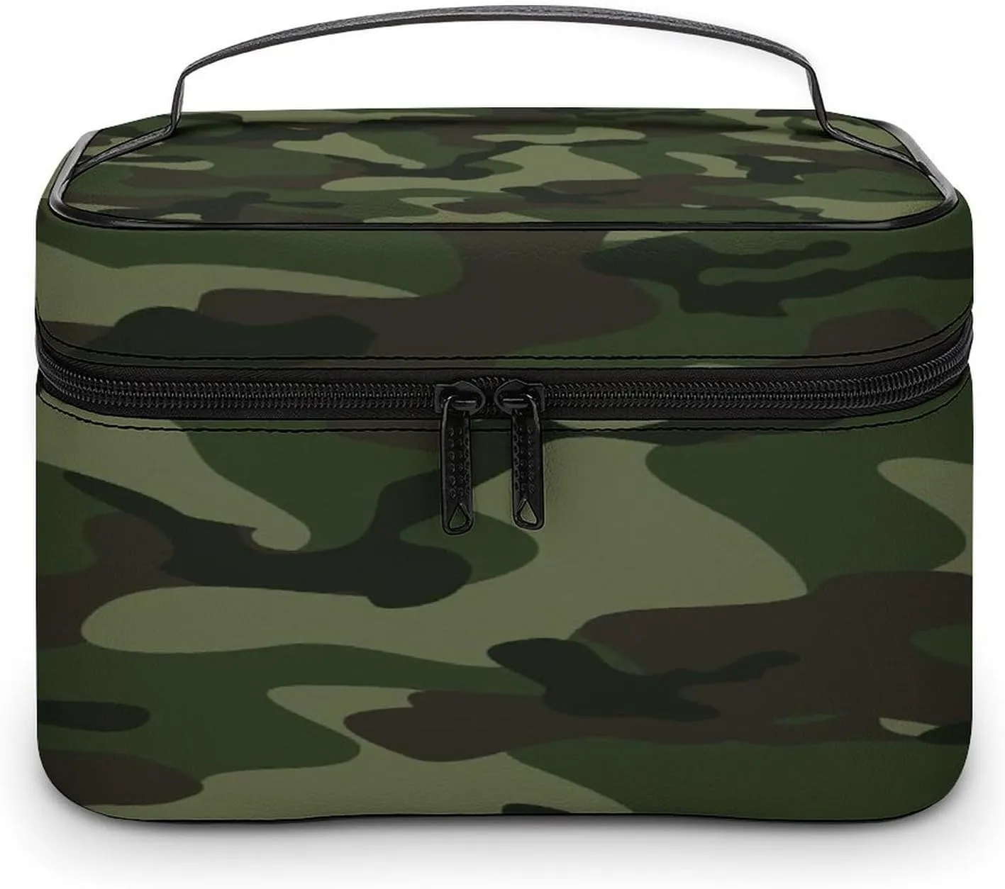 Large Women Wash Bag, Cosmetic Organizer Train Toiletry Storage Case Holder Zipper Makeup Bag Pouch 9.8x7.5x5.9 in Print Abstract Camouflage for Hunting in Green Brown Black Style
