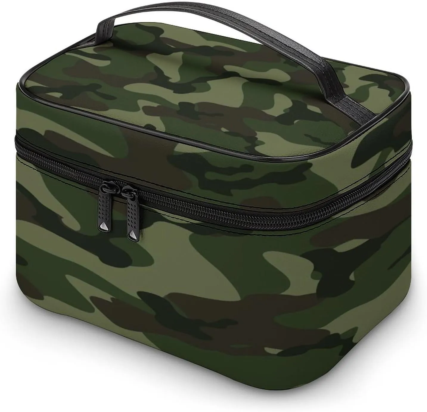 Large Women Wash Bag, Cosmetic Organizer Train Toiletry Storage Case Holder Zipper Makeup Bag Pouch 9.8x7.5x5.9 in Print Abstract Camouflage for Hunting in Green Brown Black Style
