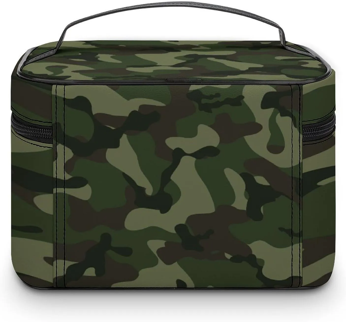 Large Women Wash Bag, Cosmetic Organizer Train Toiletry Storage Case Holder Zipper Makeup Bag Pouch 9.8x7.5x5.9 in Print Abstract Camouflage for Hunting in Green Brown Black Style