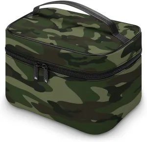 Large Women Wash Bag, Cosmetic Organizer Train Toiletry Storage Case Holder Zipper Makeup Bag Pouch 9.8x7.5x5.9 in Print Abstract Camouflage for Hunting in Green Brown Black Style