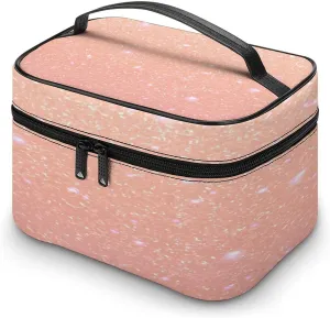 Large Women Wash Bag, Cosmetic Organizer Train Toiletry Storage Case Holder Zipper Makeup Bag Pouch 9.8x7.5x5.9 in Print Soft Pink Galaxy with White Sparks Glitters Seamless Texture