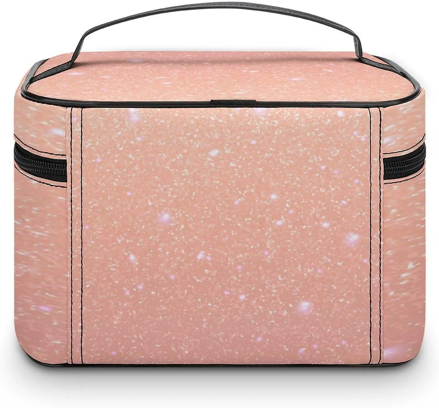 Large Women Wash Bag, Cosmetic Organizer Train Toiletry Storage Case Holder Zipper Makeup Bag Pouch 9.8x7.5x5.9 in Print Soft Pink Galaxy with White Sparks Glitters Seamless Texture