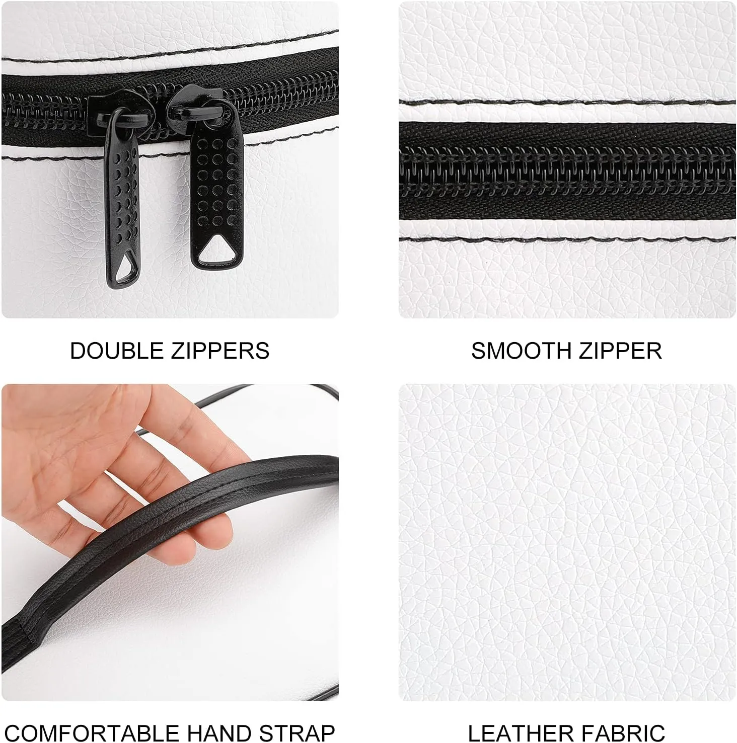 Large Women Wash Bag, Cosmetic Organizer Train Toiletry Storage Case Holder Zipper Makeup Bag Pouch 9.8x7.5x5.9 in Print Three Horses in Brown White Colors with Bridle against on Black