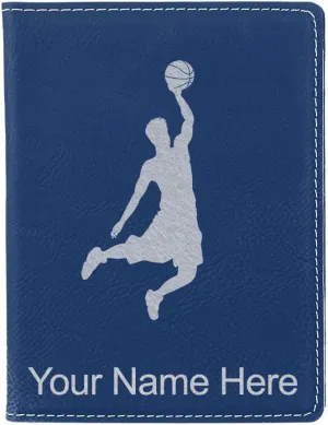 LaserGram Faux Leather Passport Holder, Basketball Slam Dunk Man, Personalized Engraving Included (Dark Blue)