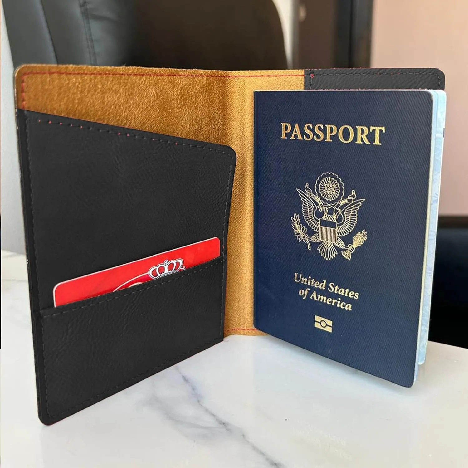 LaserGram Faux Leather Passport Holder, Basketball Slam Dunk Woman, Personalized Engraving Included (Black with Silver)