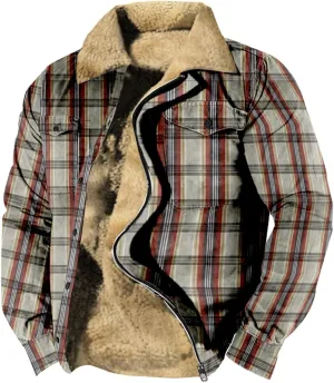 LCMTWX Fleece Plaid Flannel Jacket Plaid Print Lapel Button Down Pocket Long Sleeve Shirt Patchwork Jacket Thickened Sherpa