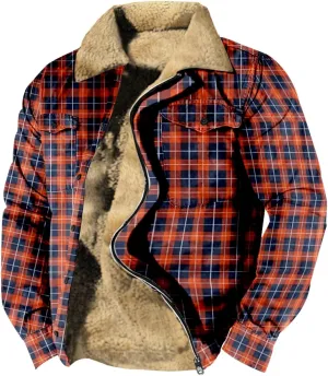 LCMTWX Fleece Plaid Flannel Jacket Plaid Print Lapel Button Down Pocket Long Sleeve Shirt Patchwork Jacket Thickened Sherpa