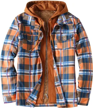 LCMTWX Mens Flannel Jacket Casual Plaid Print Lapel Button Down Pocket Long Sleeve Shirt Patchwork Jacket Thickened ​Coat