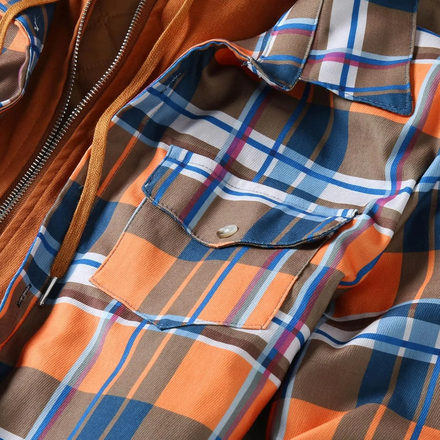 LCMTWX Mens Flannel Jacket Casual Plaid Print Lapel Button Down Pocket Long Sleeve Shirt Patchwork Jacket Thickened ​Coat