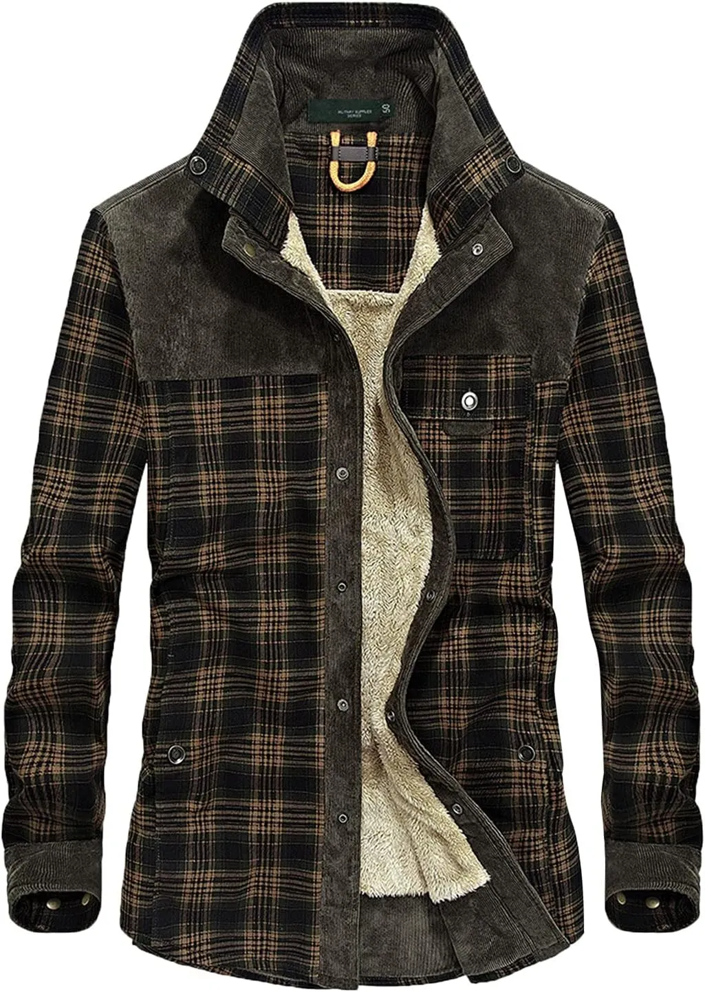 LCMTWX Mens Flannel Jacket Casual Plaid Print Lapel Button Down Pocket Long Sleeve Shirt Patchwork Jacket Thickened ​Coat