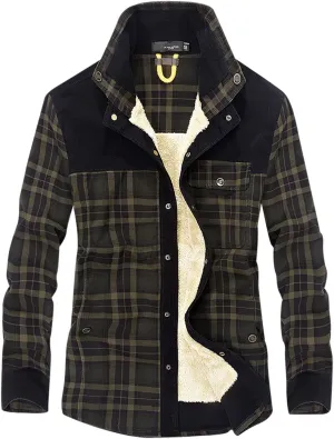 LCMTWX Mens Flannel Jacket Casual Plaid Print Lapel Button Down Pocket Long Sleeve Shirt Patchwork Jacket Thickened ​Coat