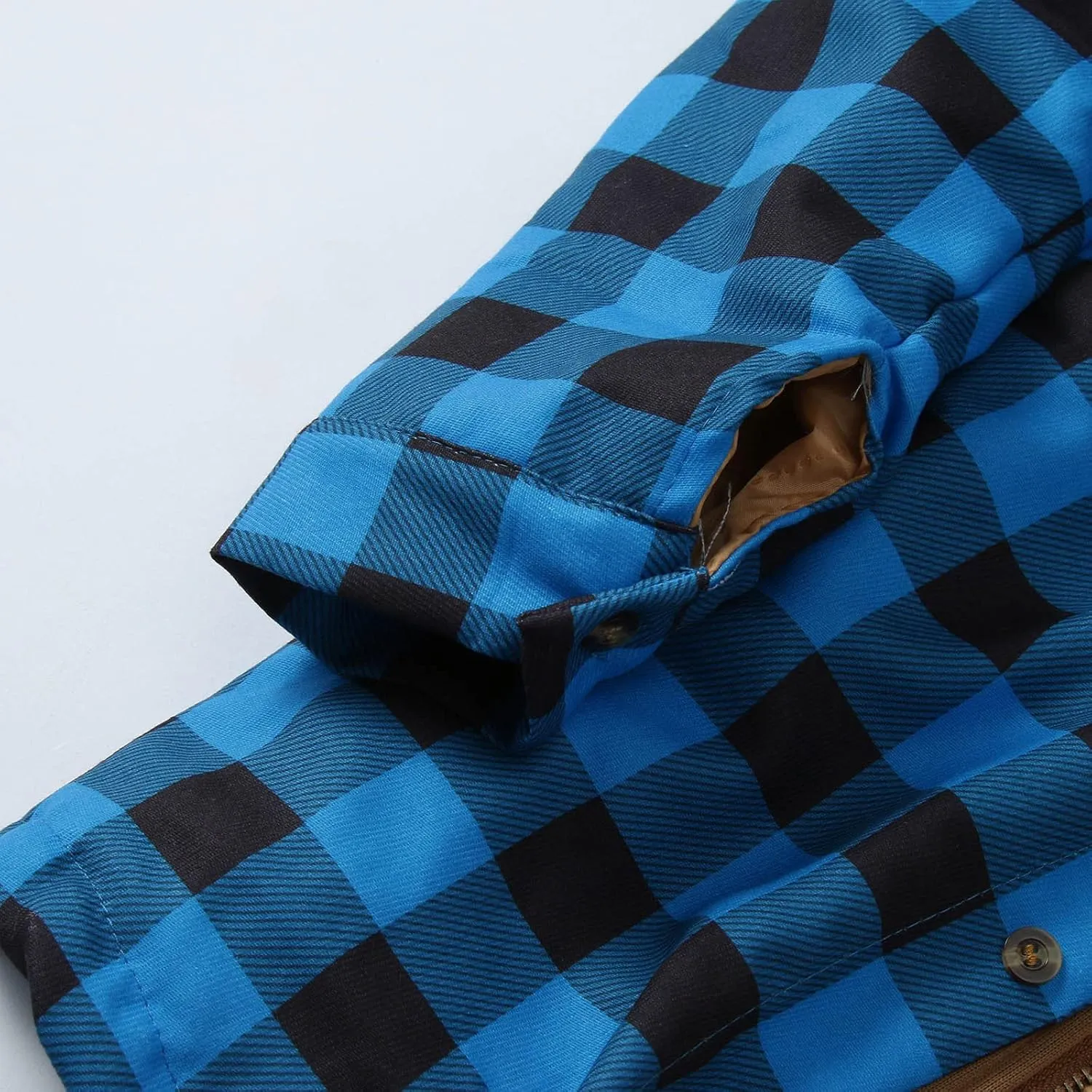 LCMTWX Men's Fleece Lined Flannel Shirt Jacket Hooded Zipper Pocket Long Sleeve Shirt Patchwork Jacket Loose Thickened