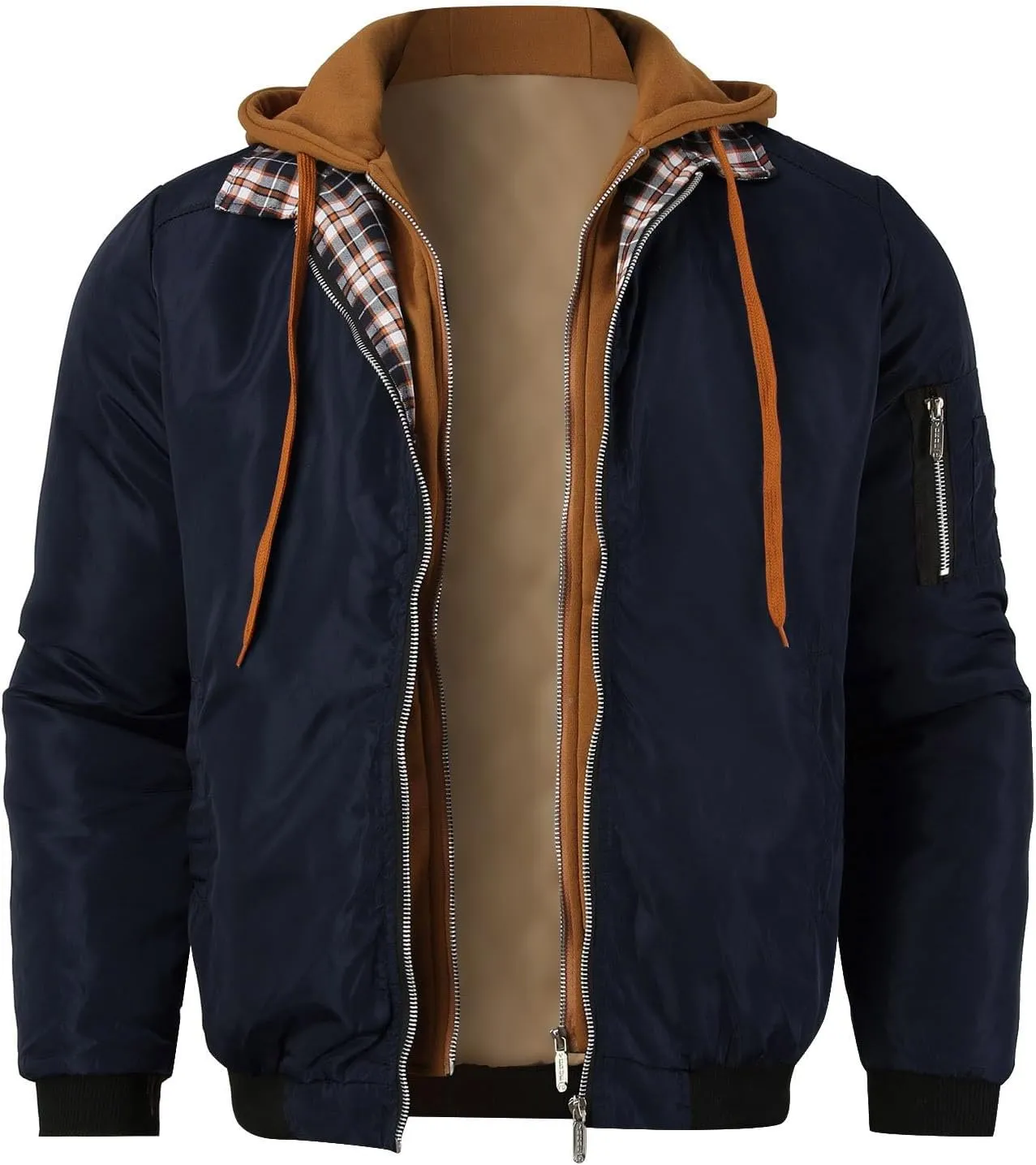 LCMTWX Men's Hooded Shirt Jacket Plaid Print Hooded Zipper Pocket Long Sleeve Shirt Patchwork Jacket Loose Thickened Casual