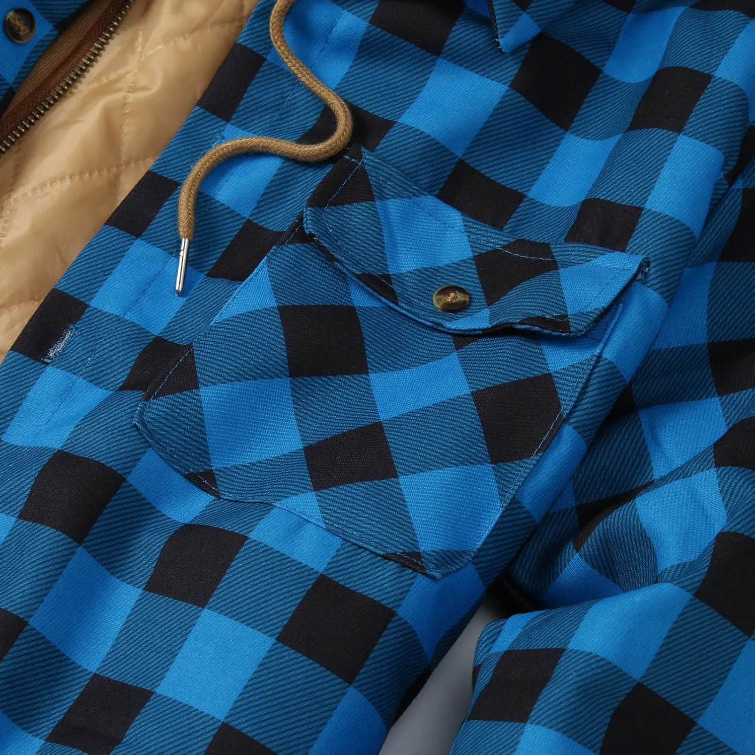LCMTWX Men's Plaid Hooded Shirts Plaid Print Hooded Zipper Pocket Long Sleeve Shirt Patchwork Jacket Lightweight Shirt