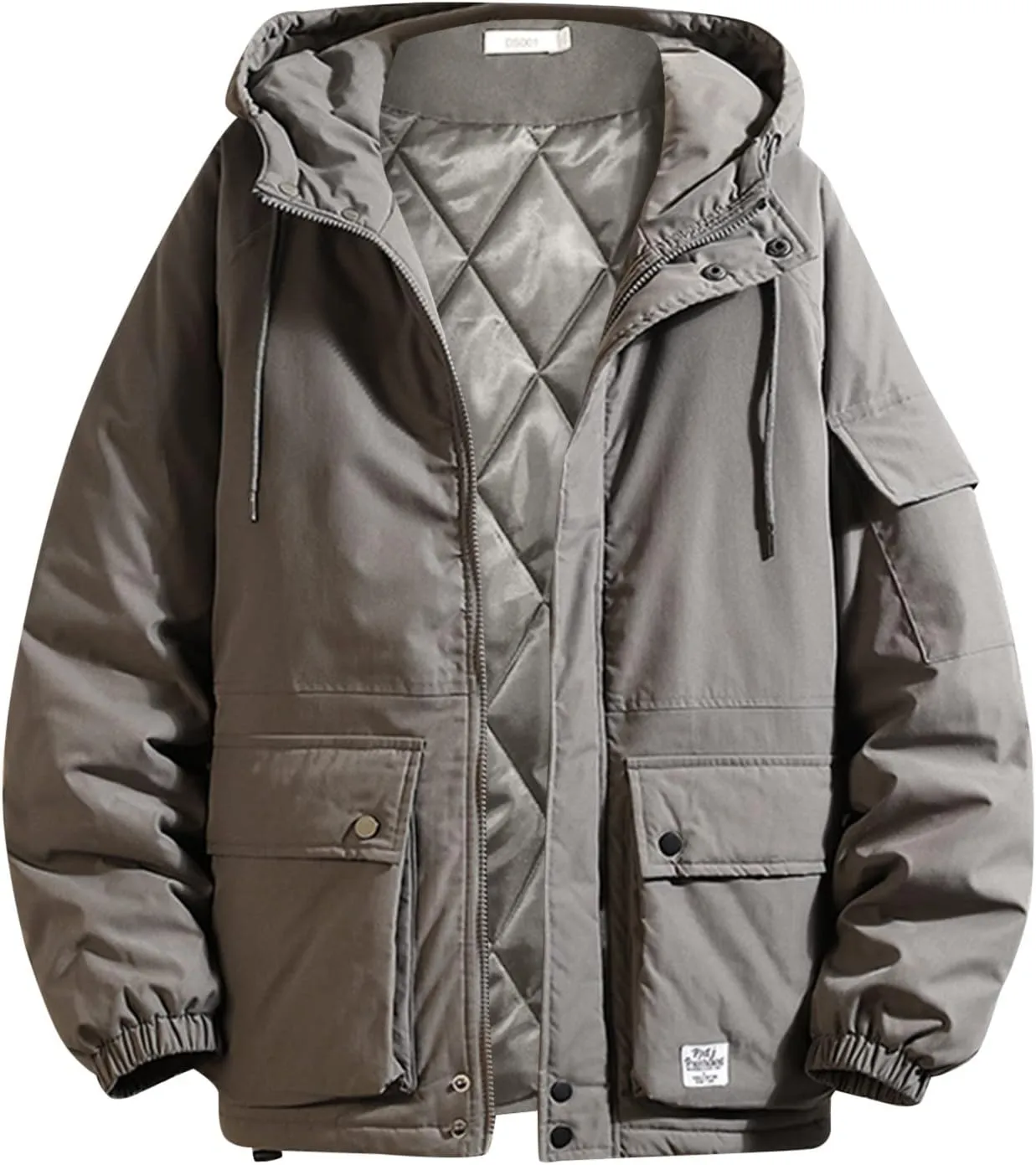 LCMTWX Men's Plaid Hooded Shirts Print Hooded Zipper Pocket Long Sleeve Shirt Patchwork Jacket Casual Loose Thickened