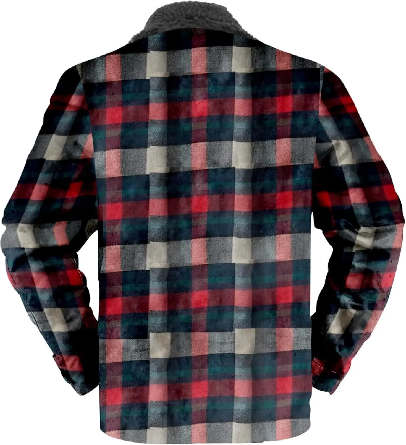 LCMTWX Mens Plaid Jacket Casual Plaid Print Lapel Button Down Pocket Long Sleeve Shirt Patchwork Jacket Thickened ​Coat