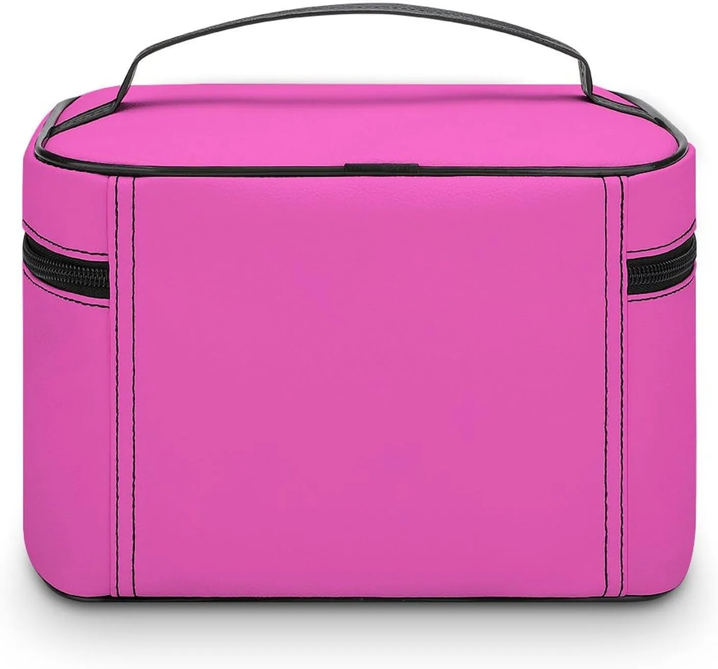 Leather Cosmetic Case, Bright Hot Pink Portable Makeup Bag Organizer Large Capacity Travel Toiletry Bag with Zipper