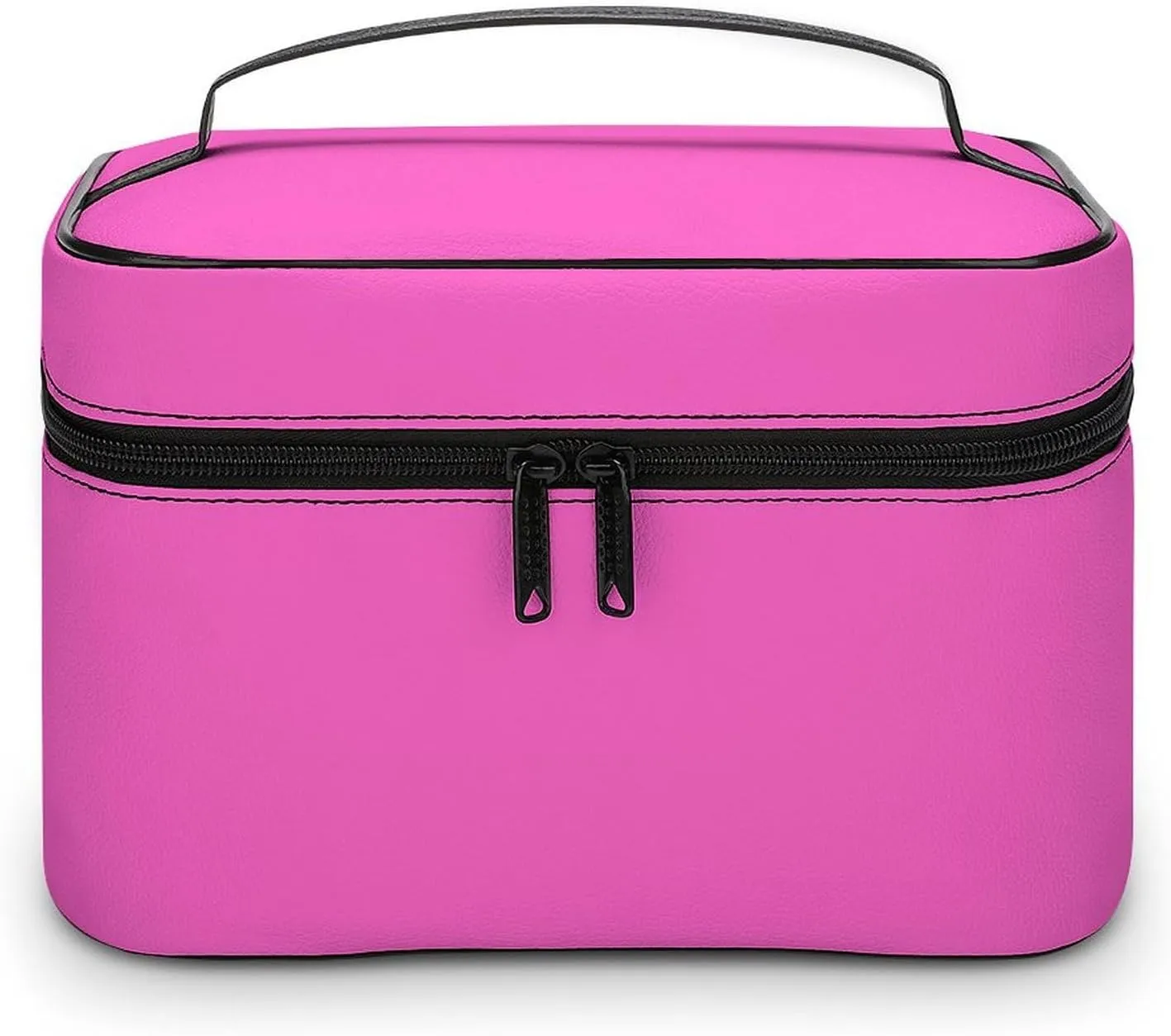 Leather Cosmetic Case, Bright Hot Pink Portable Makeup Bag Organizer Large Capacity Travel Toiletry Bag with Zipper