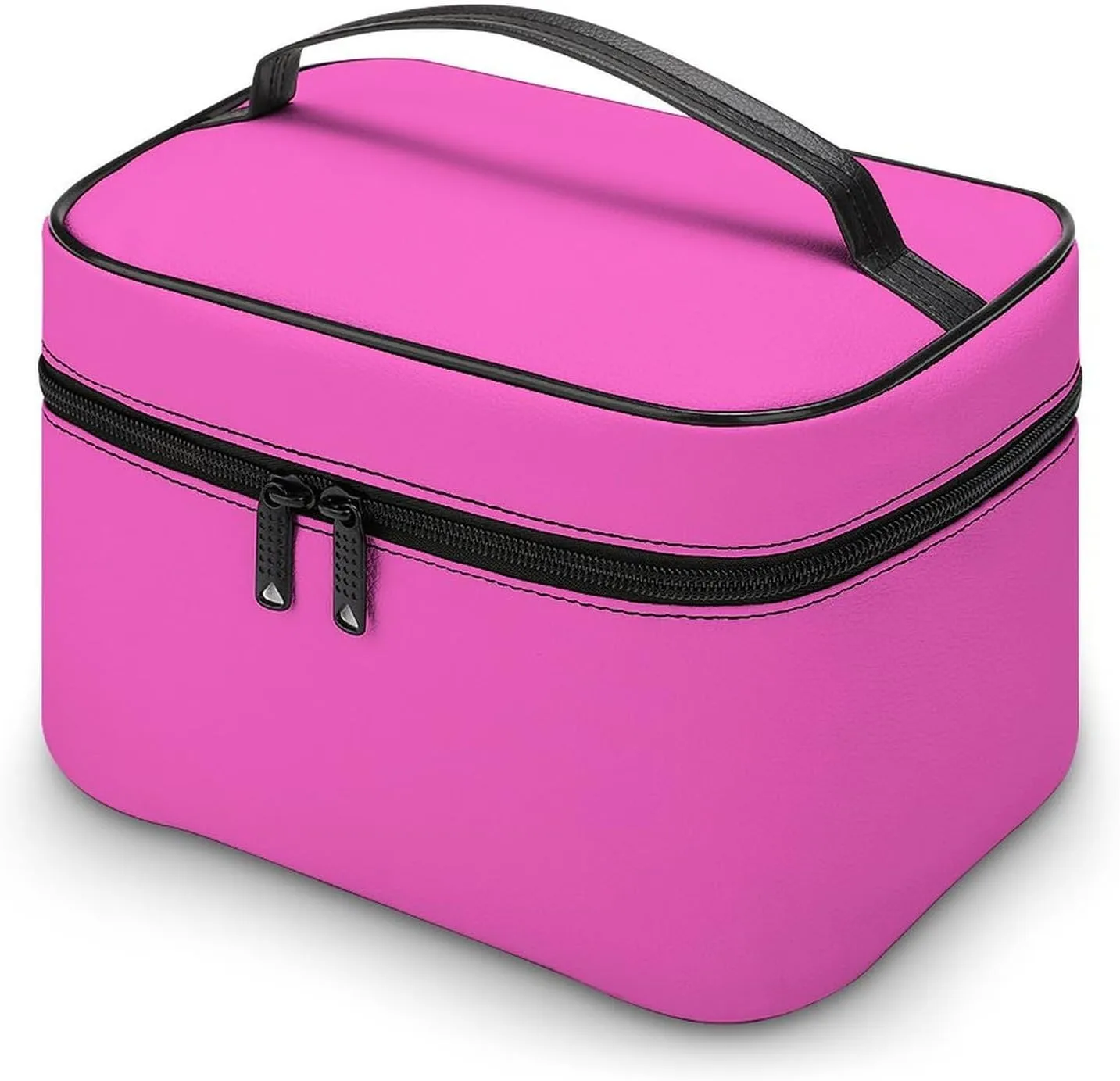 Leather Cosmetic Case, Bright Hot Pink Portable Makeup Bag Organizer Large Capacity Travel Toiletry Bag with Zipper
