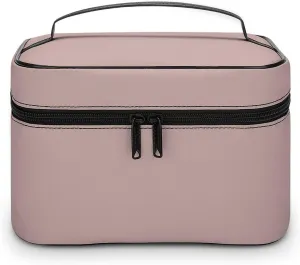 Leather Cosmetic Case, Dusty Pink Trend Color Portable Makeup Bag Organizer Large Capacity Travel Toiletry Bag with Zipper