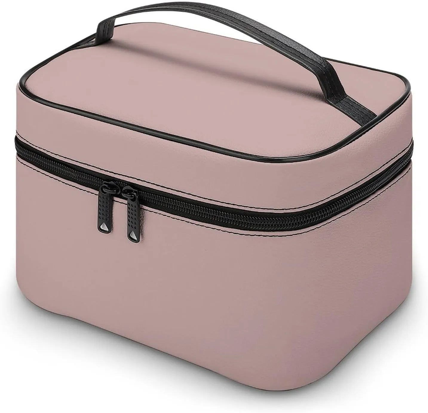 Leather Cosmetic Case, Dusty Pink Trend Color Portable Makeup Bag Organizer Large Capacity Travel Toiletry Bag with Zipper